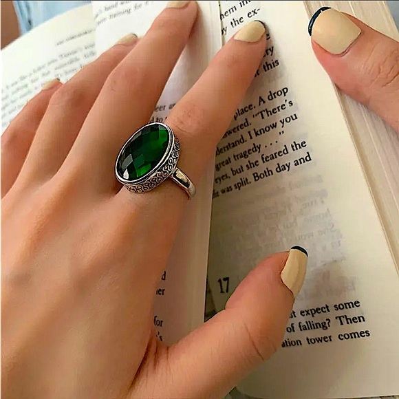 Sterling Silver Emerald Zircon Bracelet Matching Emerald Zircon Statement Ring - Picture 3 of 7